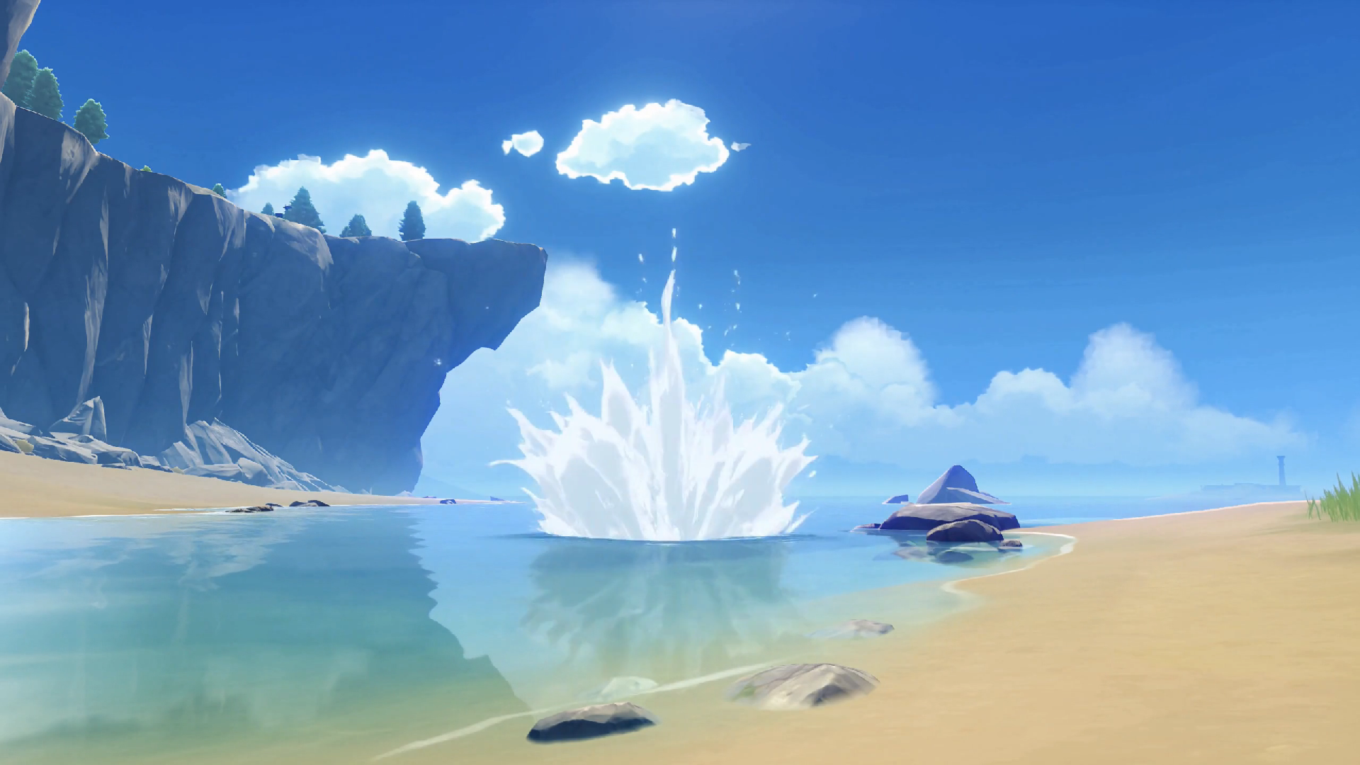 海岸场景与落水瞬间