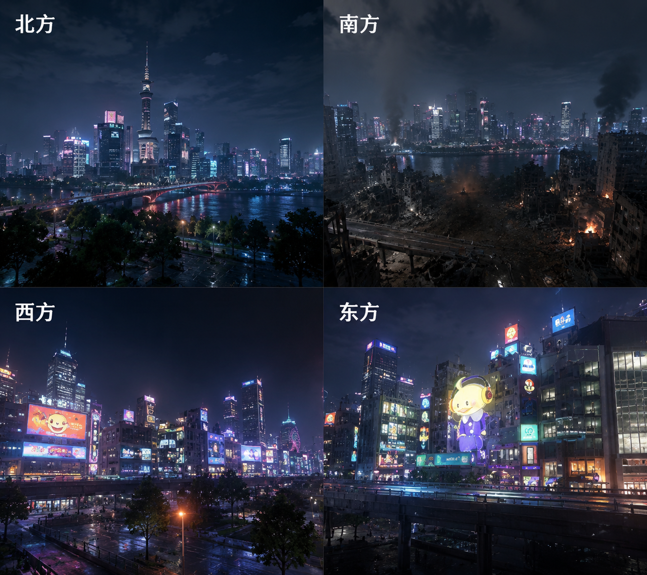 城市夜景 · 四向视角